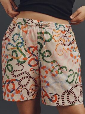 ANTHROPOLOGIE Rachel Antonoff Timmy linen blend shorts size XL fun snake print